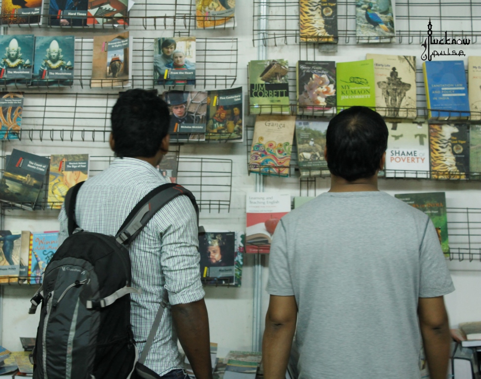 Visitors taking a look at the books on display at the National Book Fair Lucknow 2015.