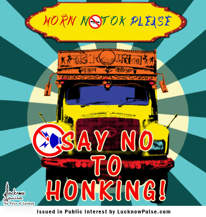 Picture of a truck with "No Honking" sign.