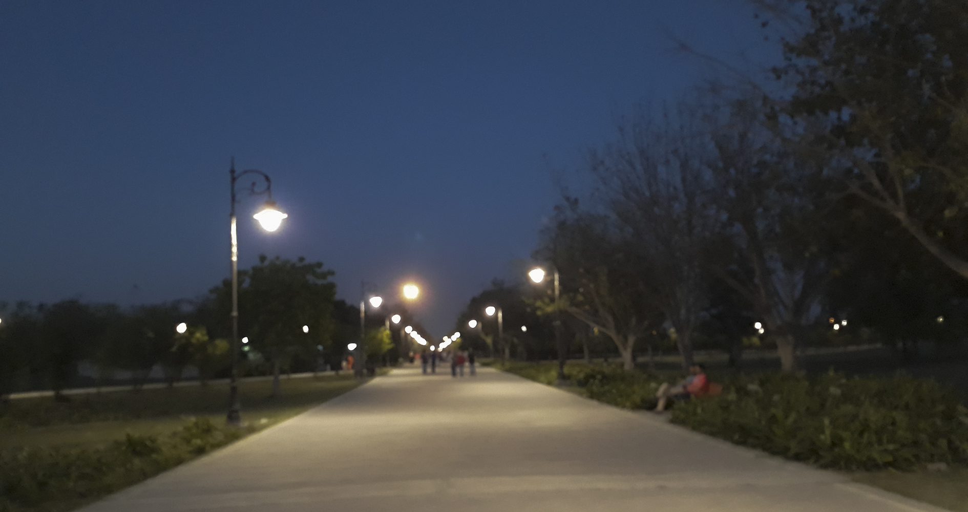 Pic of Janeshwar Mishra park lucknow. Shot in the Evening. Shows well lit tracks.