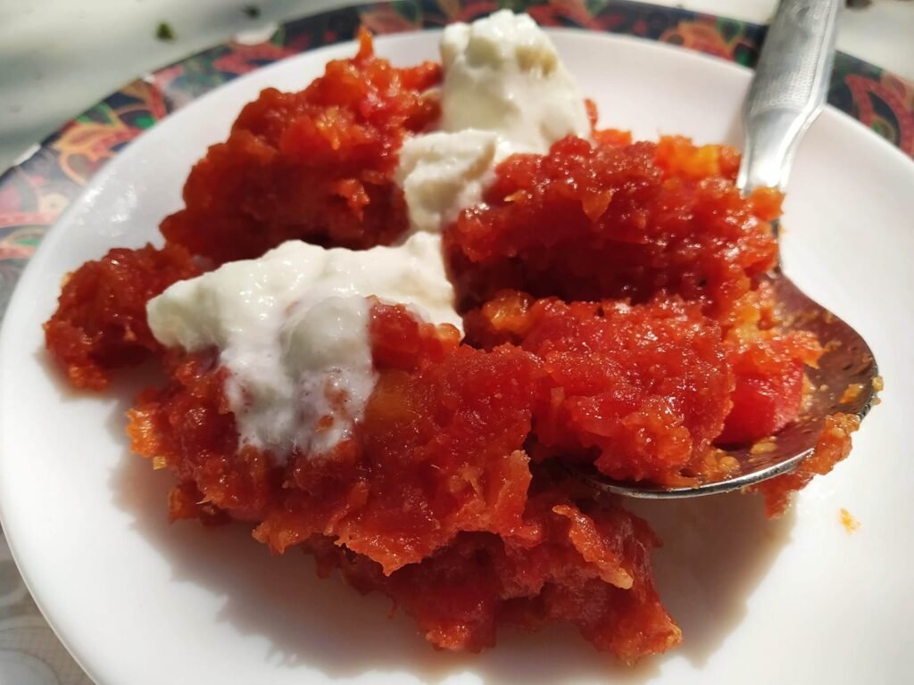 Gajar (Carrot) Halwa served with Cream -Winter delicacy in Lucknow